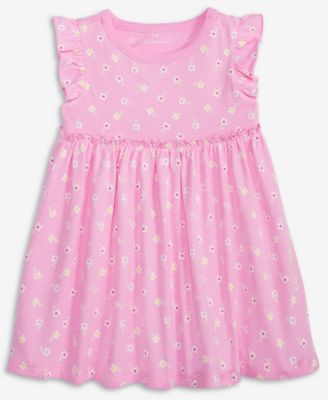 First Impressions - Baby Girls Simple Floral-Print Flutter-Sleeve Dress