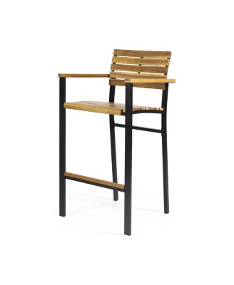 Modern Industrial Acacia Wood Barstool Set of 2, Teak and Black