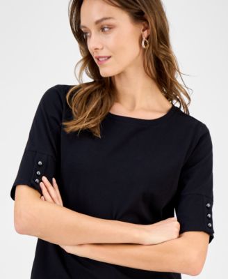 Women's Button-Cuff Crewneck T-Shirt