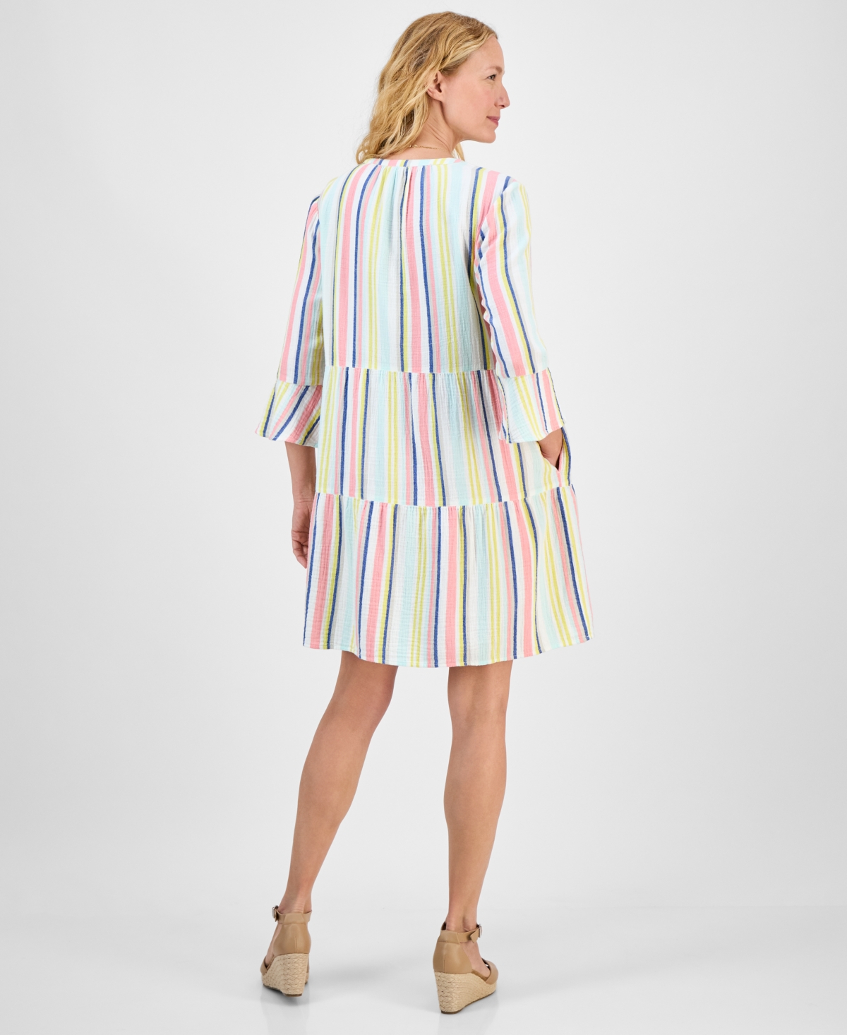 Style & Co Women's Striped Cotton Gauze Tiered Dress, Exclusively At Macy's