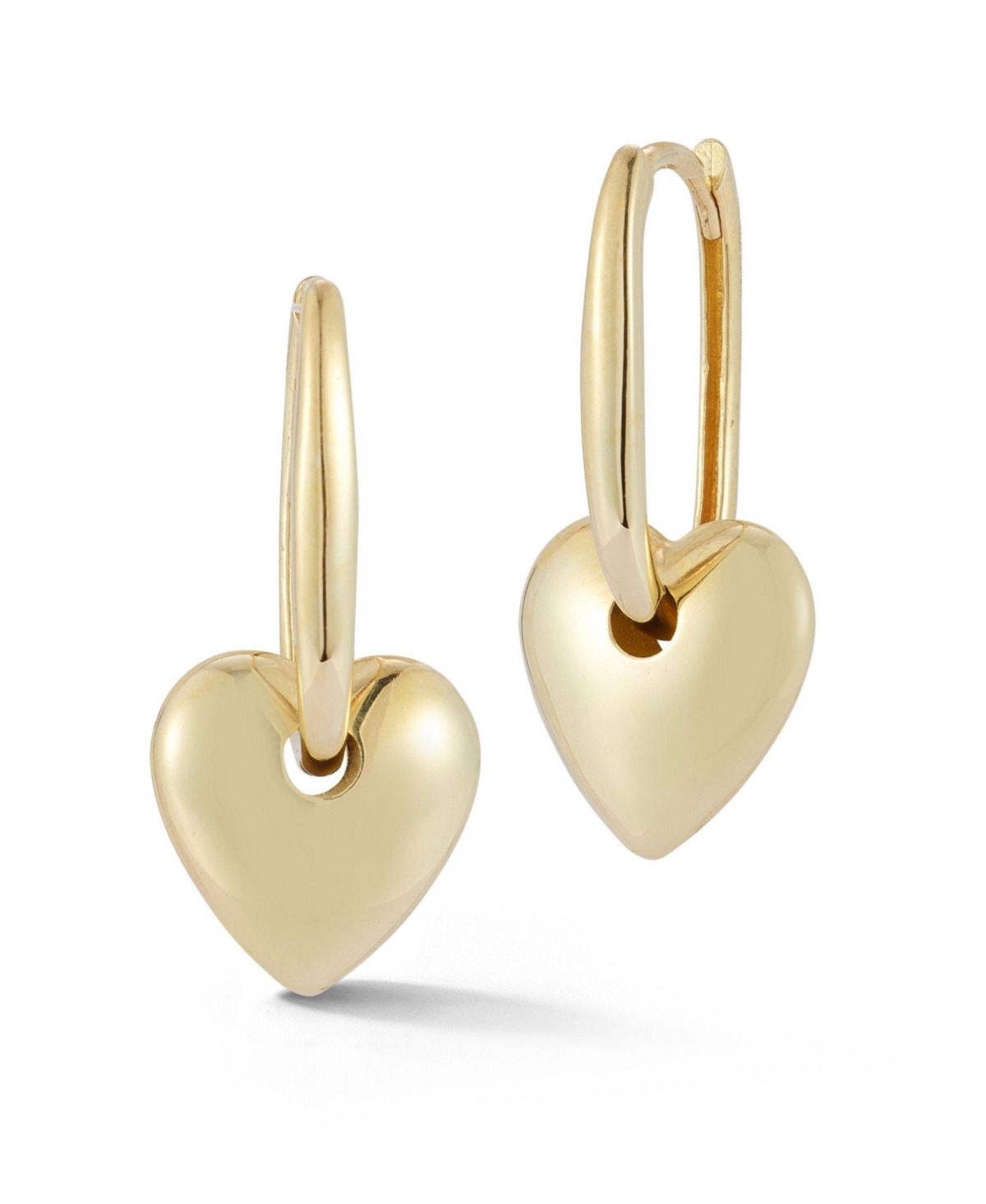 14K Gold Puffed Heart Charm Earrings - 14k gold