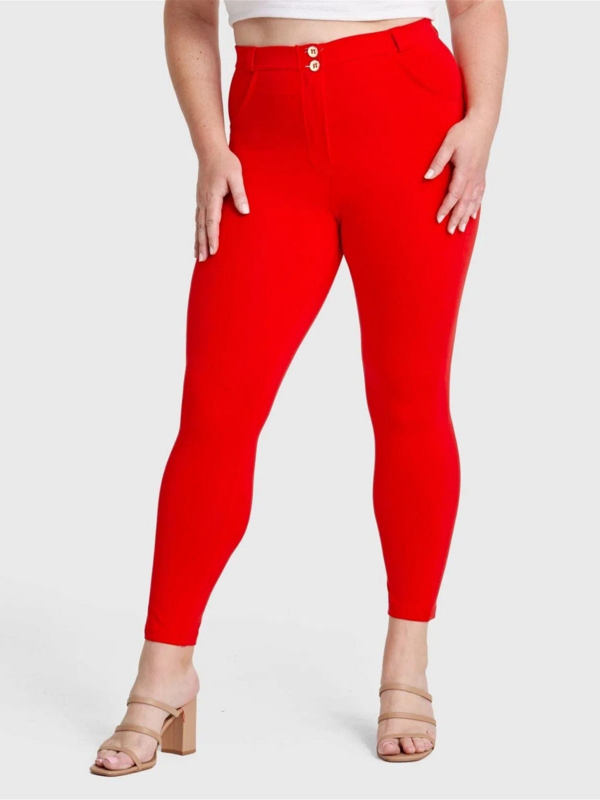 Plus Size Curvy High Waisted Skinny Pants - Red