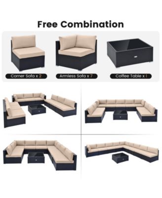 10PCS Rattan Furniture Set Outdoor Wicker Sofa Table Cushioned Seat Patio
