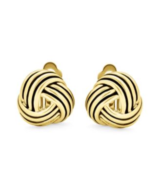 Set of 2 Rope Cable Twist Knot Clip-On Earrings Oxidized Silver Gold Plated