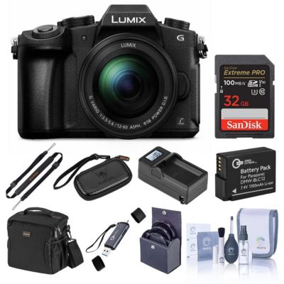LUMIX DMC-G85 Mirrorless Camera w/12-60mm f/3.5-5.6 LUMIX G OIS Lens Bundle with Memory Card, Bag, Battery, Charger, Charger Plate, Card