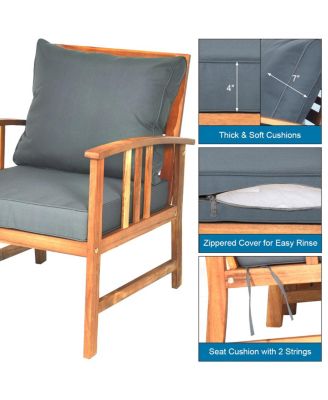 4PCS Wooden Patio Furniture Set Table Sofa Chair Cushioned Garden