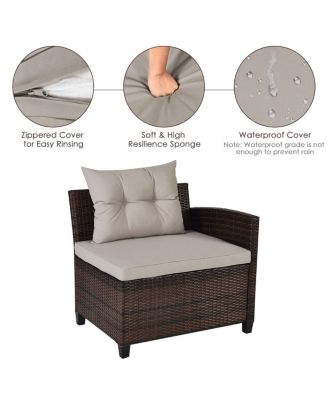 4PCS Outdoor Patio Rattan Furniture Set Cushioned Sofa Table