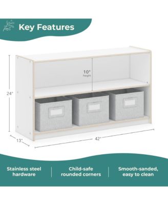 EdQ 2-Shelf Open Storage 24" - White: Wooden Kids' Classroom Storage Furniture, Playroom and Bedroom Toy Cube Organizer