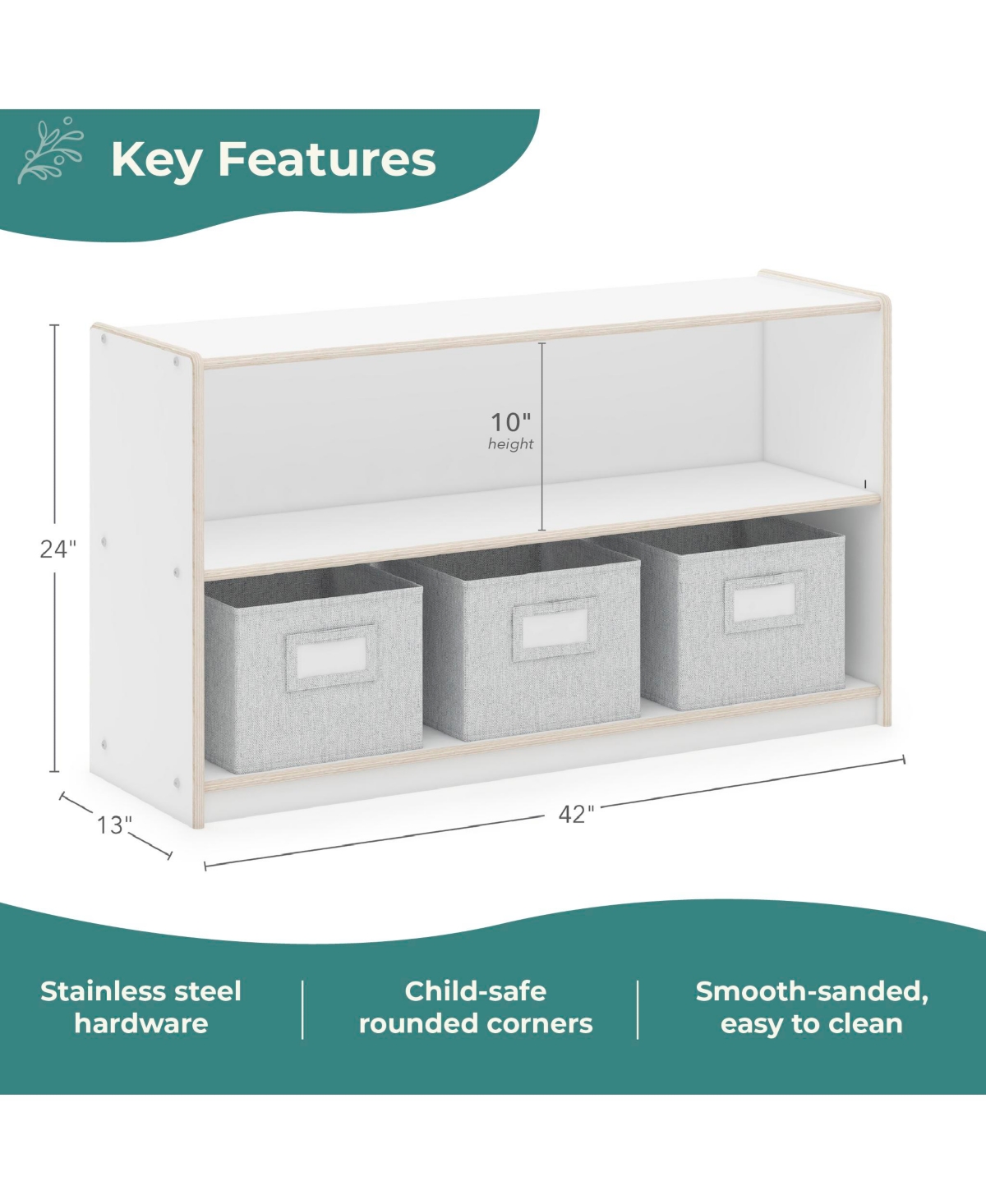 Guidecraft EdQ 2-Shelf Open Storage 24" - White: Wooden Kids' Classroom Furniture, Playroom and Bedroom Toy Cube Organizer