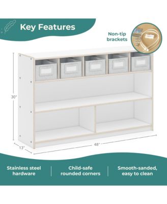 EdQ Shelves and 5 Bin Storage Unit 30" - Natural: Children's Wooden Toy Storage Organizer for Kids' Bedrooms and Playrooms