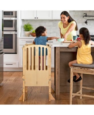 Contemporary Kitchen Helper Step Stool - Walnut: Kids' Adjustable, Foldable Wooden Learning Toddler Tower with Non-Slip Mat