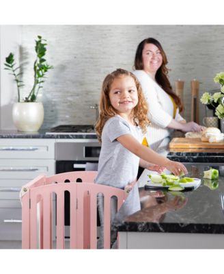 Contemporary Kitchen Helper Toddler Step Stool - Ivory: Adjustable, Kids Foldable Learning Toddler Tower with Safety Mat