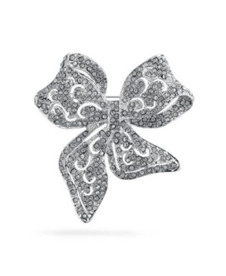 Set of 2 Victorian  Clear Blue Crystal Brooch Pin Silver Plated