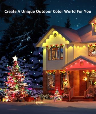 E1 AI Permanent Outdoor Lights APP Control, 50ft Smart RGB+IC Christmas House Lights with 30 Warm/Cool White LED Pucks, Alexa Google Enabled, AI Generated Lighting LLM, NO Remote, 2.4 GHz WiFi