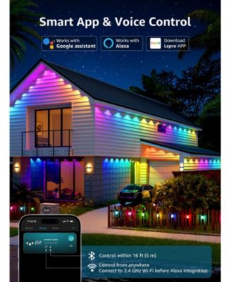 E1 AI Permanent Outdoor Lights APP Control, 150ft Smart RGB+IC Christmas House Lights with 90 Warm/Cool White LED Pucks, Alexa Google Enabled, AI Generated Lighting LLM, NO Remote, 2.4 GHz WiFi