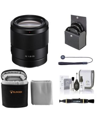 FE 35mm f/1.8 Lens for Sony E, Bundle with 55mm Filter Kit, Lens Case, Lens Cleaner, Cleaning Kit, Lens Cap Tether