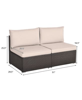 2PCS Patio Sectional Armless Sofas Outdoor Rattan Furniture Set w/ Cushions