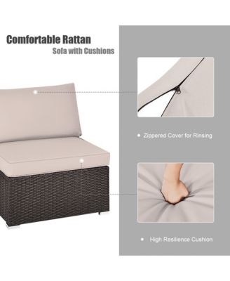 2PCS Patio Sectional Armless Sofas Outdoor Rattan Furniture Set w/ Cushions