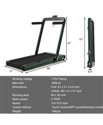 4.75HP 2 In 1 Folding Treadmill with Remote APP Control-Green
