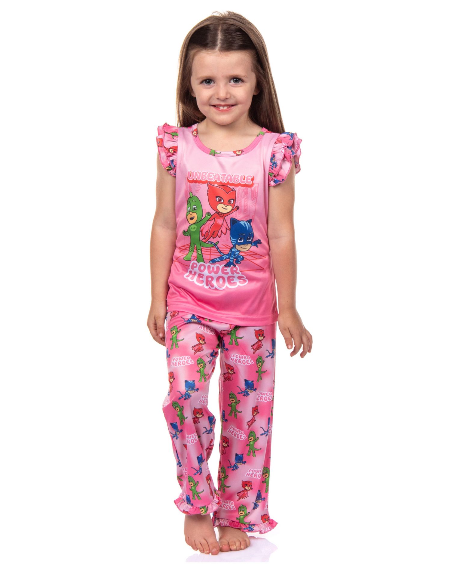Little Girls Gekko Catboy Power Heroes Ruffle 2-Piece Pajama Set Sleepwear