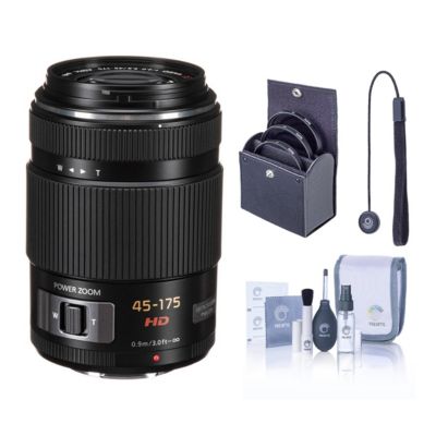 LUMIX G X Vario PZ 45-175mm f/4.0-5.6 Aspherical Lens for Micro Four Thirds, Black, Bundle with Tiffen 46mm UV Filter, Lens Cap Tether,