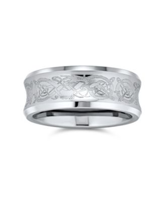 Celtic Knot Dragon Inlay Couples Concave Titanium Promise Band Ring Black Silver Gold Tone Comfort Fit 8MM