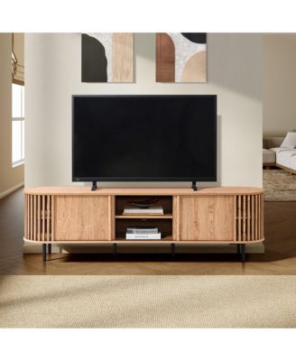 Light Oak Finish Engineered Wood 2-Door and Open Storage 71-Inch Wide TV Console