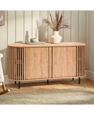 Light Oak Finish Engineered Wood 2-Door 58-Inch Wide Buffet Cabinet