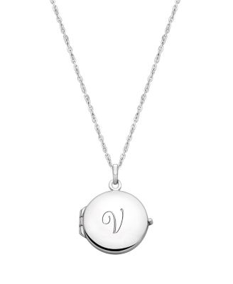 Tiny Blessings Girls Children's Sterling Silver Round Locket & Engraved Initial 14-16" Necklace - Silver - v