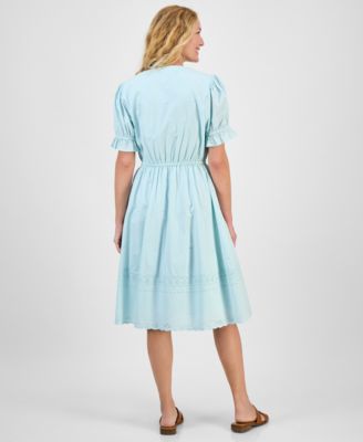 Women's Split-Neck Cotton Eyelet Dress, Exclusively at Macy's