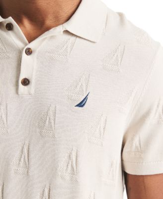 Men's Sailboat Textured Sweater Polo Shirt