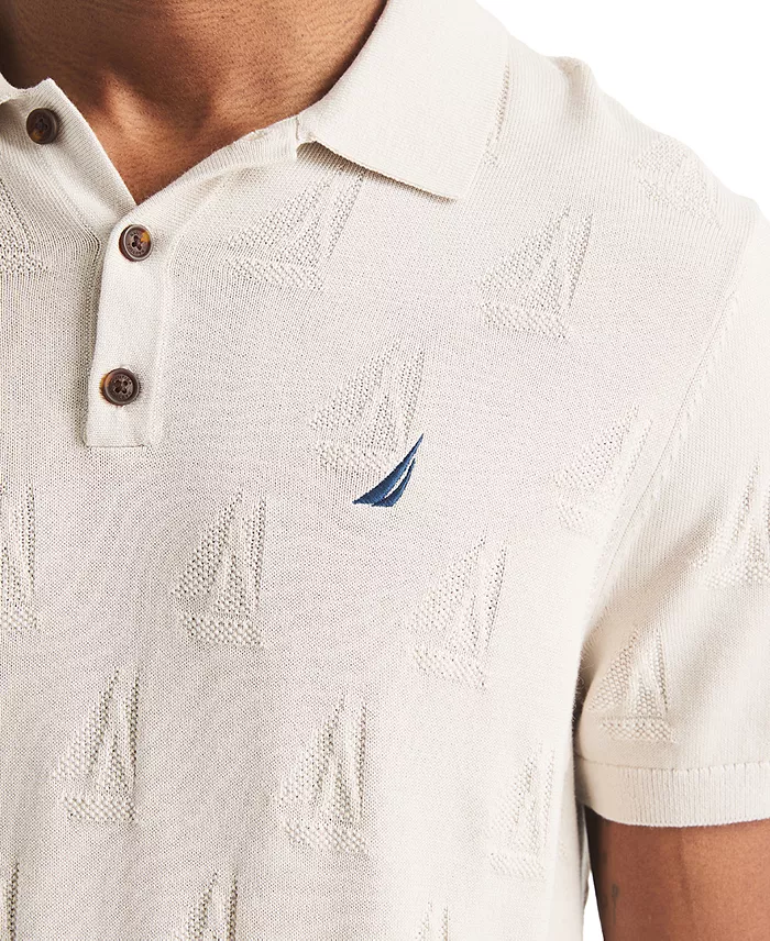 Men's Sailboat Textured Sweater Polo Shirt - thumbnail 7