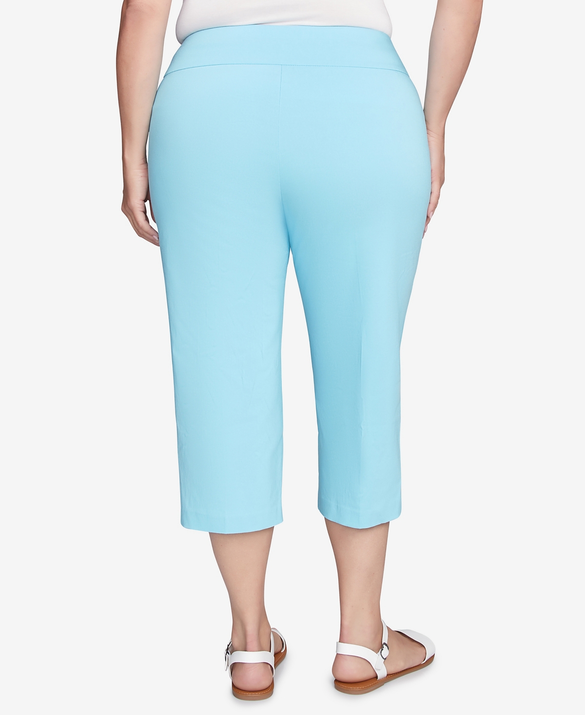 Hearts Of Palm Plus Size Solid Pull On Capri Pants In Ocean Blue Multi