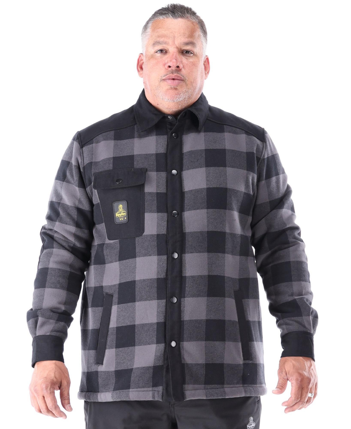 Men's Heavyweight Flannel Work Shirt - Warm Durable Button-Up Shirt - Black