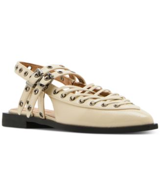 Steve Madden ポイントトゥ スリングバック Galanti フラット GALANTI Black Patent Women's Pointed-Toe Moto Slingback Flat