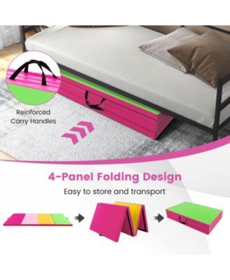 4-Panel PU Leather Folding Exercise Mat with Carrying Handles-Green