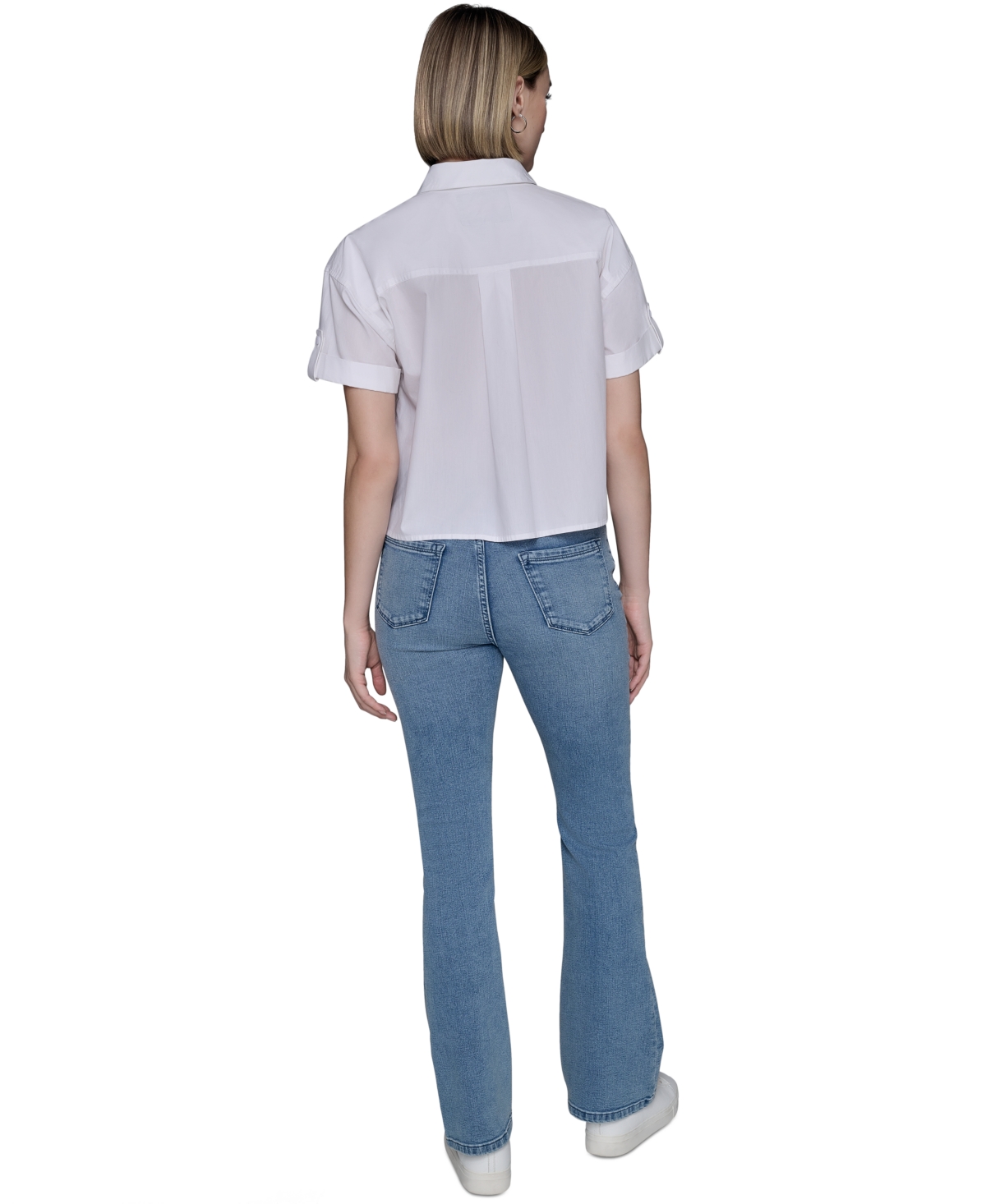 Karl Lagerfeld Petite Cotton Embroidered Short-sleeve Shirt In White