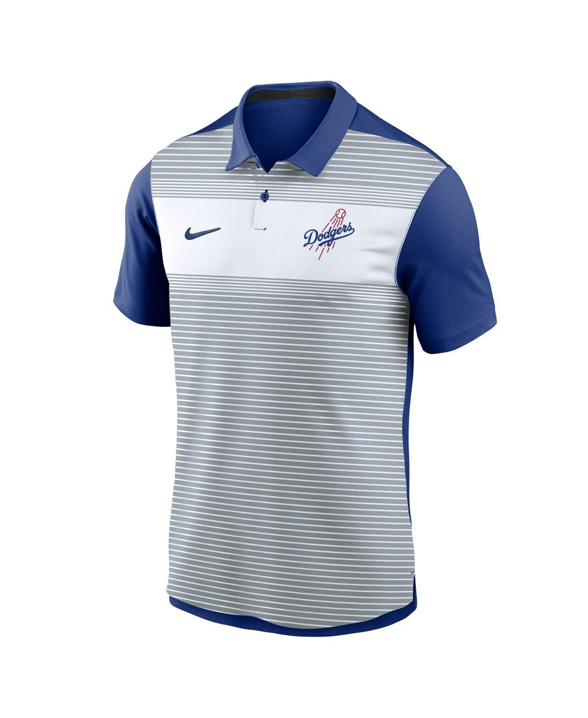 Nike Men's White/royal Los Angeles Dodgers Vapor Striped Performance Polo Shirt In White,royal