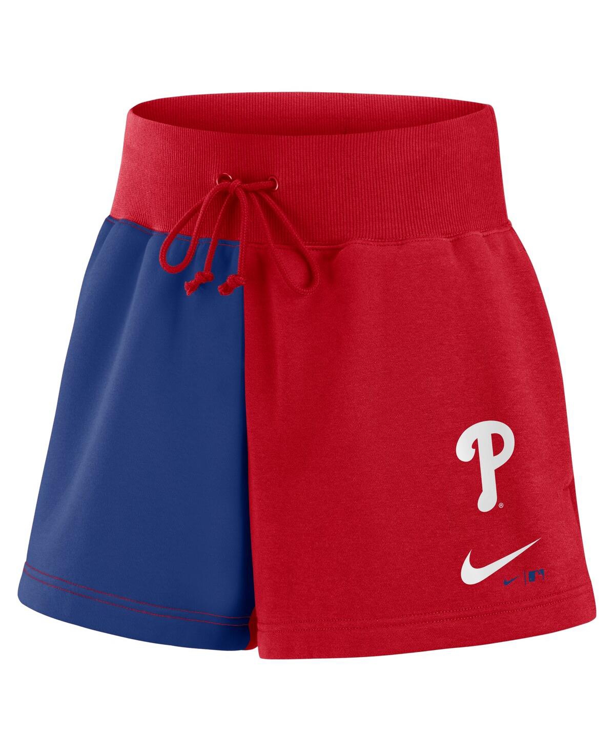 Nike Women's Red/royal Philadelphia Phillies Color Block Phoenix Fleece Lounge Shorts In Red,royal