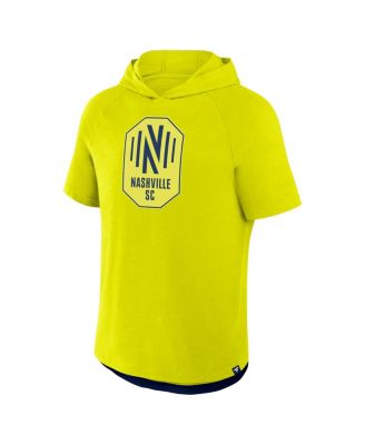 Men's Yellow Nashville SC Hat Trick Stadium Slub Raglan Short Sleeve Pullover Hoodie