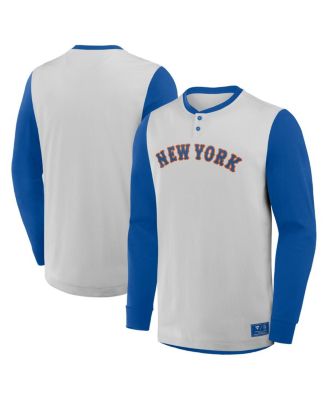 Fanatics - Men's Gray/Royal New York Mets Clubhouse Long Sleeve Henley T-Shirt