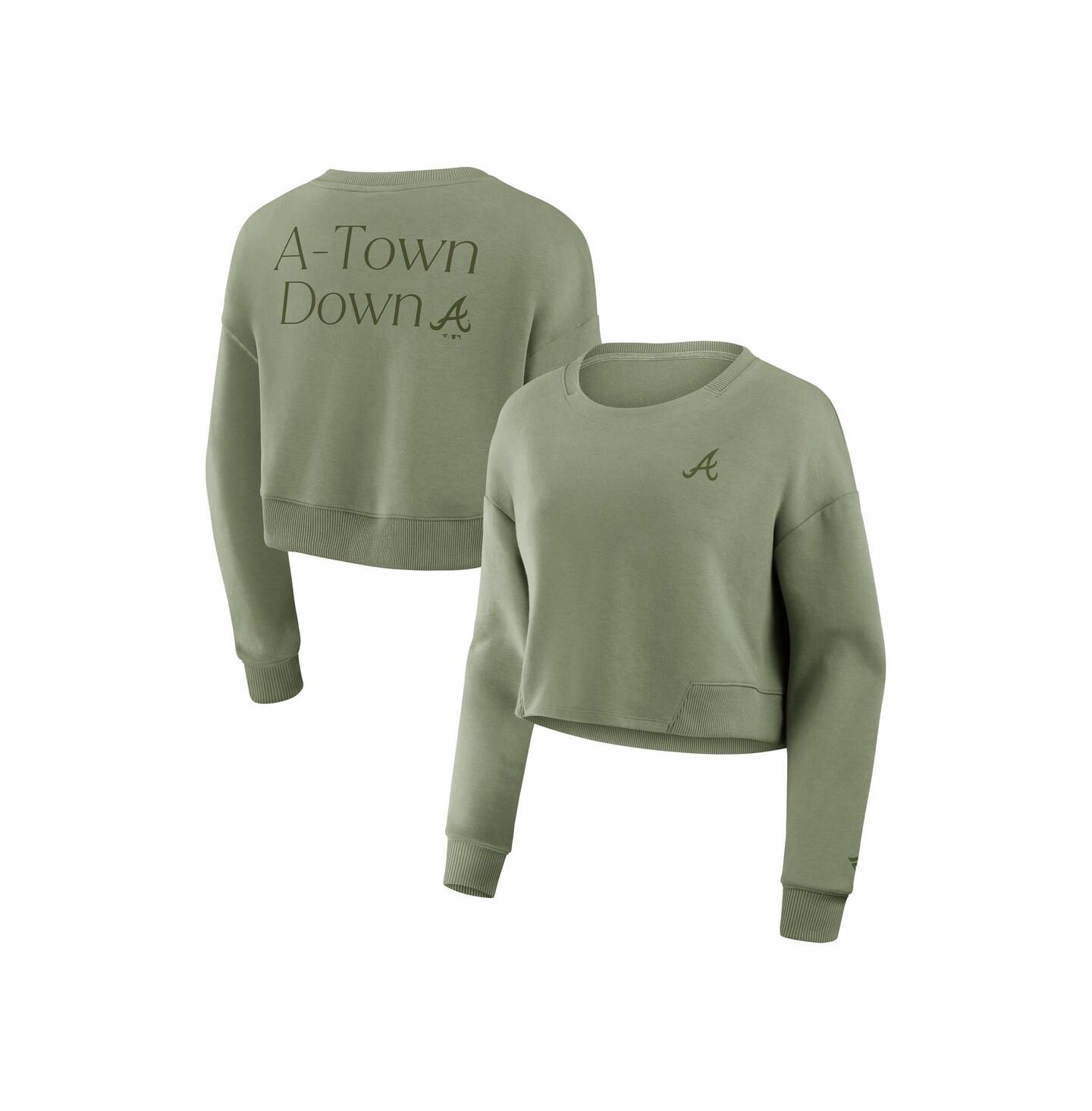 Женская толстовка Fanatics Olive Atlanta Braves Relax Studio Cropped Pullover — фото 1