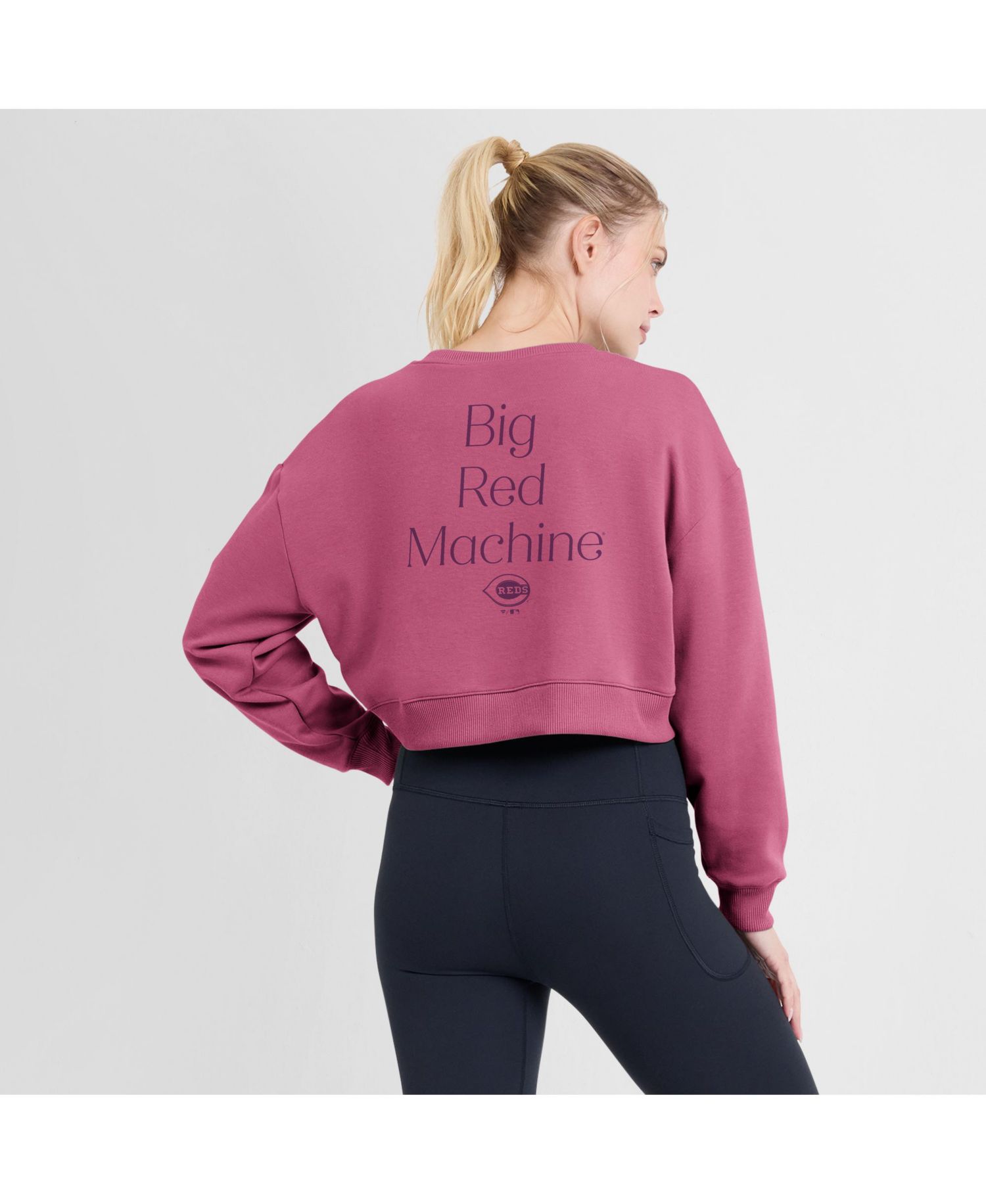 Women's Pink Cincinnati Reds Relax Studio Cropped Pullover Sweatshirt