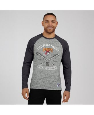 Men's Heather Gray Pittsburgh Pirates Raw Edge Raglan Long Sleeve Baseball T-Shirt