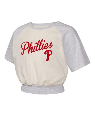 Big Girls Cream Philadelphia Phillies Curve Ball Fashion Raglan T-Shirt