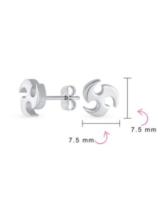 Set of 2 Tribal Star Swirl Stud Earrings Black Plated Steel 7.5MM