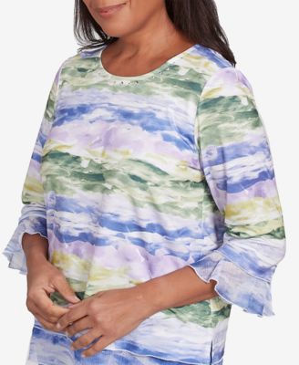 Petite Santa Fe Watercolor Biadere Striped Top