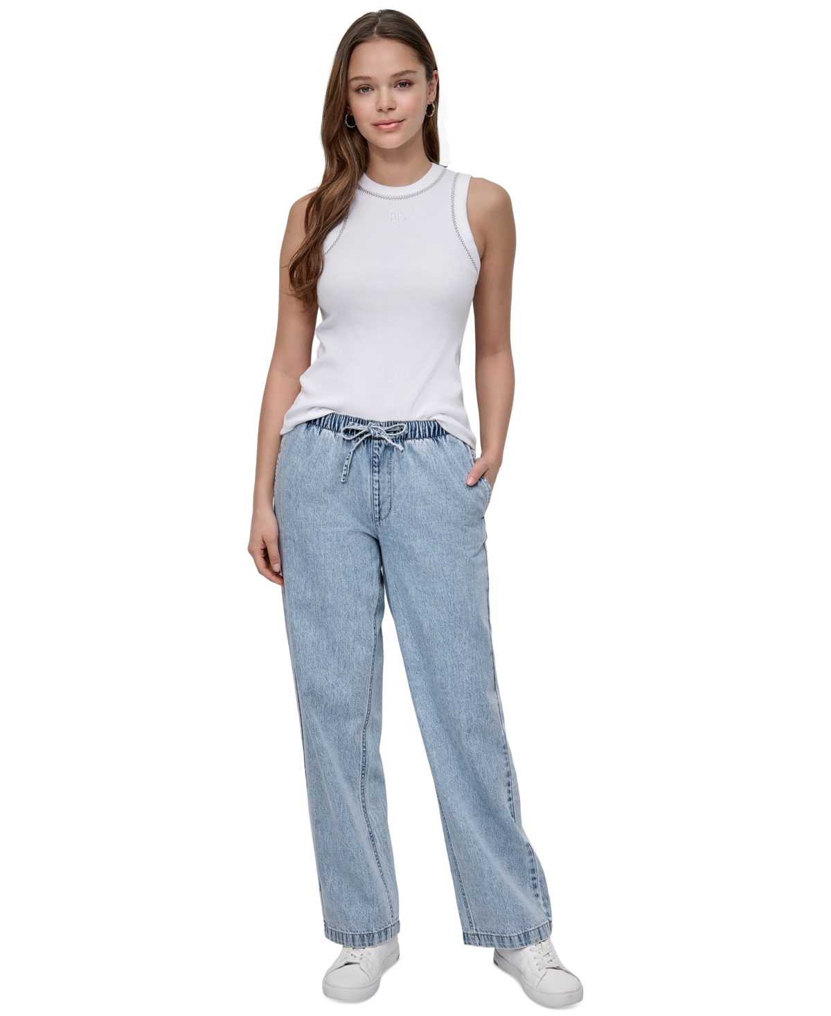 DKNY JEANS WOMEN'S HIGH RISE DRAWSTRING-WAIST COTTON JEANS 