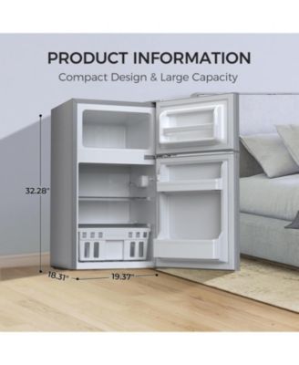 3.2 cubic foot mini fridge with separate freezer compartment and double door design is perfect for a basement, apartment, dorm room or office