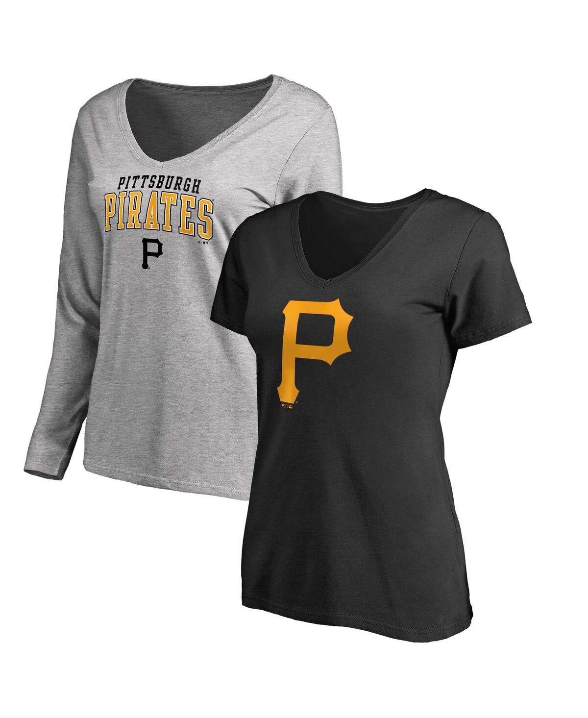 Fanatics Women's Black/heather Gray Pittsburgh Pirates Short Long Sleeve T-shirt Combo Pack In Black,heather Gray
